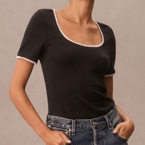 Canapé Pearl-Trim Scoop-Neck Tee
